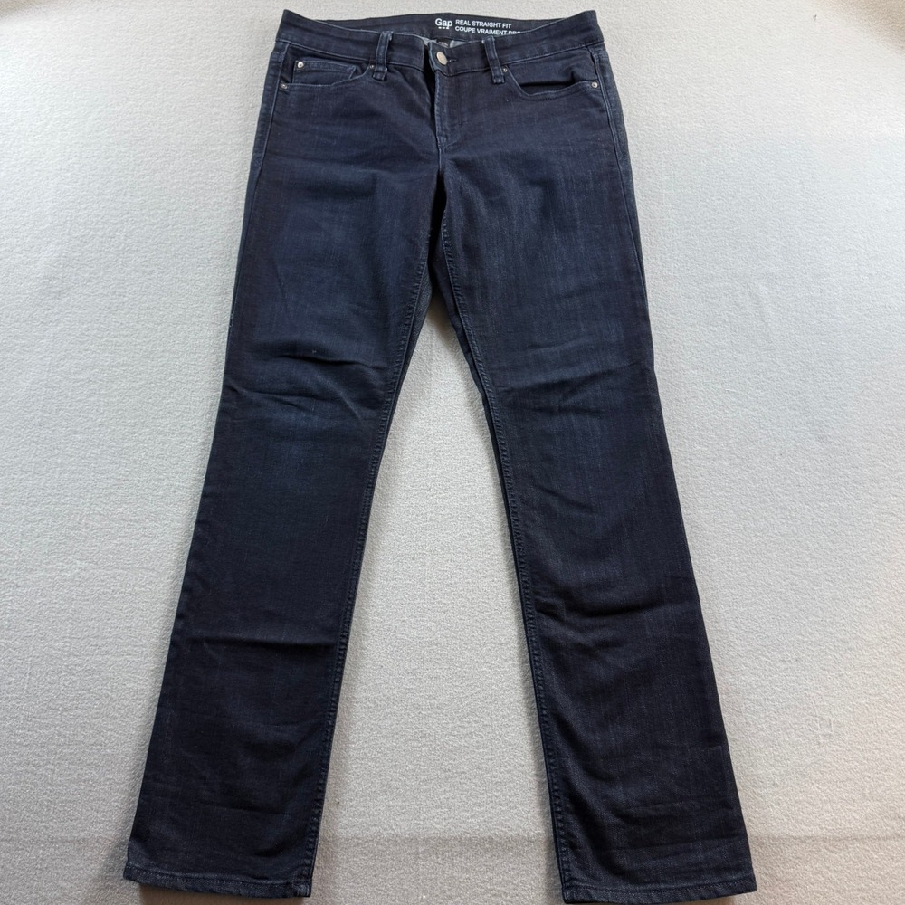 Gap Real Straight Fit Jeans Women 6/28R Dark Wash Denim Mid Rise 31x30